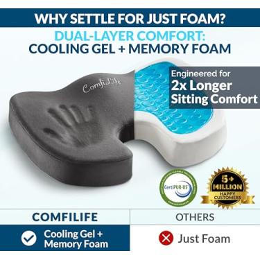 Imagem de ComfiLife Almofada de assento de gel premium + espuma viscoelástica – Almofada para cadeira de escritório recomendada por médicos, almofada de assento de carro – Almofadas de cadeira para alívio de