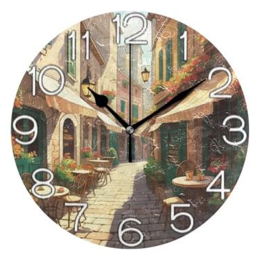 Imagem de GAIGEO Relógio de parede decorativo analógico operado por bateria relógio de cozinha rústico, decoração de parede de casa de fazenda moderna, flor laranja de rua chique, floral, 25 cm, ponteiros