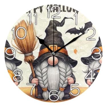 Imagem de Relógio de parede analógico decorativo quarto cozinha relógio operado por bateria, arte de parede moderna legal decoração de casa lindos gnomos de Halloween, 25 cm, ponteiros pretos