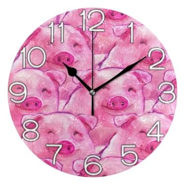 Imagem de GAIGEO Relógio de parede analógico decorativo quarto cozinha relógio operado a bateria, sala de estar decoração de parede moderna porco rosa arte fofa, 25 cm, ponteiros dourados