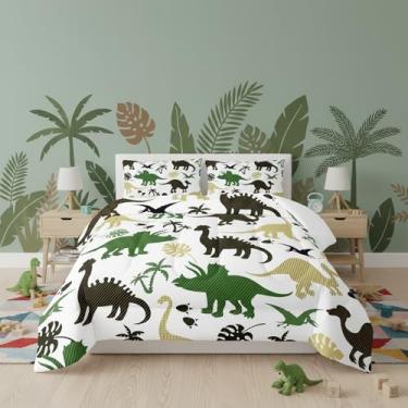 Imagem de QOOMO Conjunto de edredom solteiro de dinossauros, 3 peças, para adolescentes, meninos e meninas, com 2 fronhas, macio e leve