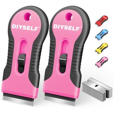 Imagem de DIYSELF Pacote com 2 raspadores de lâmina de barbear, 10 peças de lâminas sobressalentes, raspador aprimorado, ferramenta raspadora de lâmina de barbear para fogão de vidro, raspador de vidro multiuso