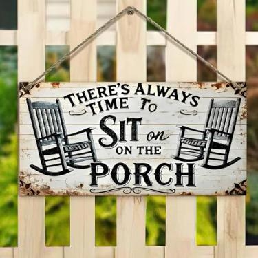 Imagem de Placa de pendurar de 10 x 20 cm – Placa de balanço para sentar na varanda, cadeiras de balanço, decoração rústica de casa de fazenda para cerca, varanda, jardim (casa vintage e design floral)