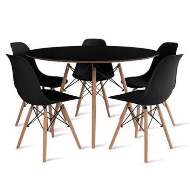 Imagem de Conjunto de Mesa de Jantar Eames Eiffel Redonda 110cm Tampo de Madeira