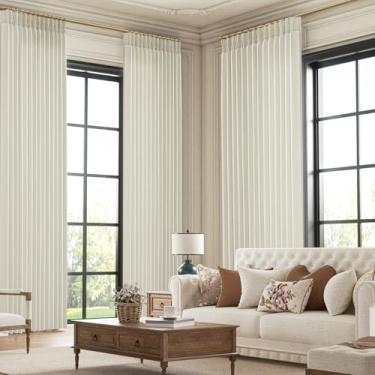 Imagem de Cortinas transparentes plissadas de linho extralongas de 332 cm de comprimento para sala de estar, privacidade Boho Pinch plissado drapeado para quarto 3,8 m 2 painéis semitransparentes escurecimento