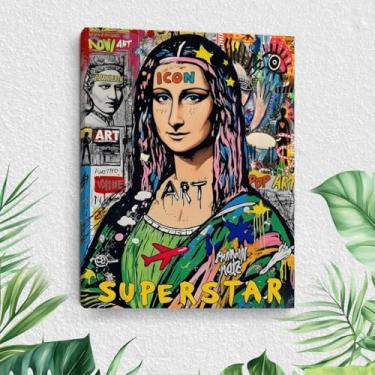 Imagem de Arte engraçada de parede em tela Mona Lisa, pintura clássica Mona Lisa, decoração de parede de grafite, arte de rua e grafite, vintage, caprichosa, para banheiro, sala de estar, decoração de casa