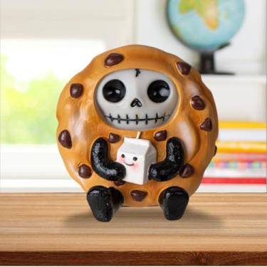 Imagem de Pacific Giftware Choco Chip Furrybones estatueta colecionável assinatura esqueleto em biscoito de chocolate fantasia com lindo amigo de leite para decoração e presentes exclusivos 6,5 cm de altura