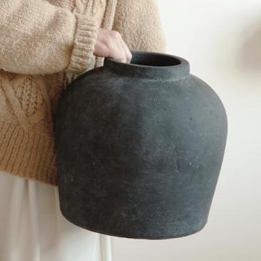 Imagem de Vaso de cerâmica grande, vaso rústico de terracota de fazenda de 28 cm para decoração de casa, vaso de flores decorativo de artesanato para sala de estar, mesa de centro de mesa, quarto (preto rústico