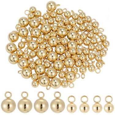 Imagem de SUNNYCLUE 1 caixa 100 peças de berloques de esfera de aço inoxidável banhado a ouro 18 K de verdade, pingentes de esferas pequenas redondas de metal para fazer joias, brincos e pulseira, colar