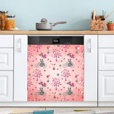 Imagem de ATTX Capa magnética para lava-louças com silhuetas românticas dos namorados | Adesivo decorativo de eletrodomésticos de 58 x 66 cm para armários domésticos e eletrodomésticos #461