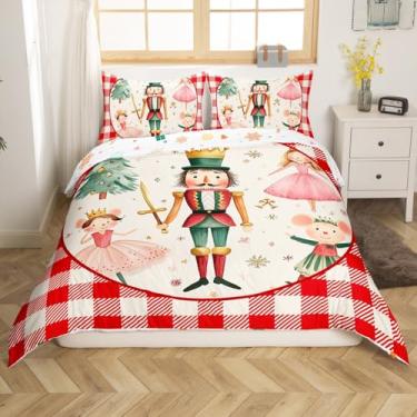 Imagem de Erosebridal Jogo de cama de Natal Quebra-Nozes, solteiro, vermelho, búfalo, xadrez, desenho animado, rato, soldado, princesa, capa de edredom para crianças, meninas, meninos, floco de neve, pinheiro,