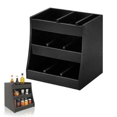 Imagem de Blulu Suporte ajustável de 3 camadas para temperos, alimentos, bebidas, bancada, armazenamento de garrafa de condimento, caixas organizadoras, para cafeterias, restaurantes, bares, 36,8 cm L x 35,8 cm