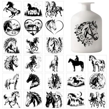 Imagem de GLOBLELAND 25 folhas de decalque de vaso de silhueta de cavalo adesivos preto branco cavalo adesivo lanterna adesivos flores ferradura copos decalques para jarro janela lâmpada decalques vidro