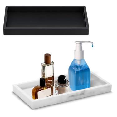 Imagem de Huakaile 2 pacotes de 20 cm de silicone preto organizador de bandeja de banheiro retangular, bandeja de mármore retangular para balcão de cozinha, dispensador de sabonete, pia, bancada, decoração