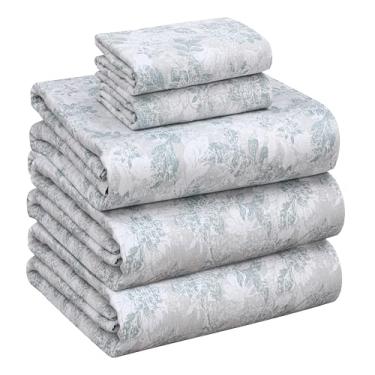 Imagem de RUVANTI Jogo de cama king size dividido 100% algodão - Tecido de cetim macio sedoso para uma sensação de hotel de luxo, bolso profundo de 40,64 cm, refrescante, respirável e durável, 5 peças, estampa