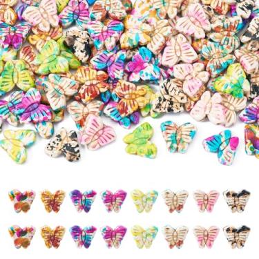 Imagem de FASHEWELRY 80 peças de contas de borboleta turquesa para fazer joias coloridas borboleta inseto pedras espaçadoras soltas 13 x 15 mm para colar faça você mesmo, pulseira, chaveiro, miçangas