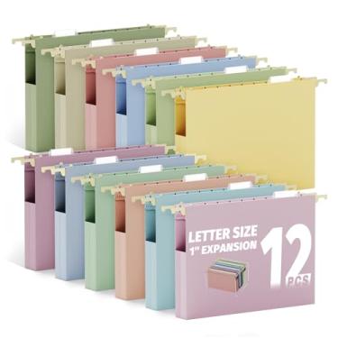 Imagem de Ansook Pastas de arquivo suspensas tamanho carta capacidade extra, pastas de arquivo expansíveis resistentes de 2,5 cm penduradas com abas, pacote com 12 pastas de armário de arquivo de plástico