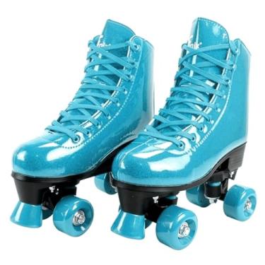 Imagem de Patins Quad Infantil – Estilo, Conforto e Diversão com Rodas PVC e Bota Acolchoada(Glitter - Azul,M (35-38))