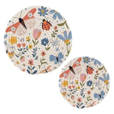 Imagem de Wassud Suportes de panela redondos florais de cor brilhante trivets de algodão almofadas quentes porta-copos elegantes decoração de cozinha e acessórios 2 peças