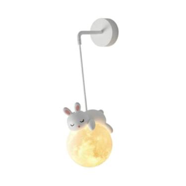 Imagem de Stgfyxgs Luminária pendente infantil, design criativo e charmoso com esfera branca leitosa e efeito 3D de lua, estilo nórdico, ideal para quartos de meninas, Coelhinho