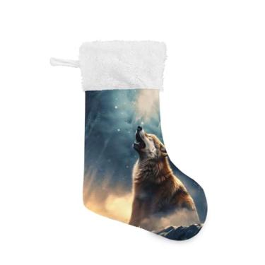 Imagem de ATTX Meias de Natal de lobo, suportes de presente brancos de pelúcia para decorações de festas de fim de ano (17,7 polegadas, pacote com 2) #444