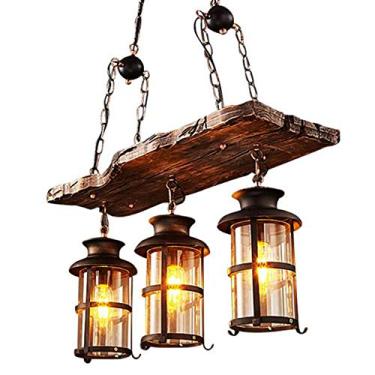 Imagem de Lustre pendente vintage industrial E27 em madeira para hall de entrada, sala de estar, bar, restaurantes, cafés e clubes. Luminária de teto decorativa com altura ajustável para uso interno e