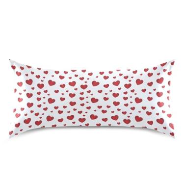 Imagem de Wassud Fronha de cetim de coração vermelho para o dia dos namorados para cabelo e pele fronhas de seda lisa king size respiráveis com fecho de envelope