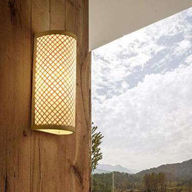 Imagem de Luminária de parede vintage em madeira, luminária de parede em bambu natural, luminária de cabeceira, estilo retrô industrial, para quarto, sala de estar, sala de jantar, corredor e escada,