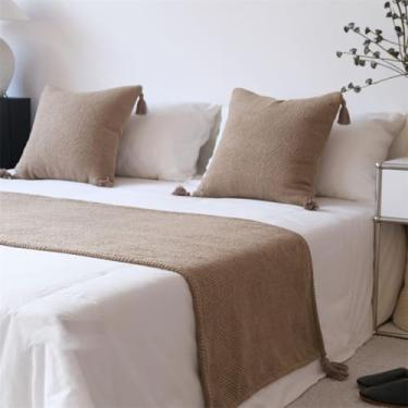 Imagem de HSTANGKY Lenço de cama de hotel moderno confortável toalha de cama com borla colcha jacquard de luxo decoração sem desbotamento proteção de cama para solteiro queen king tamanho cáqui ||70 x 200 cm