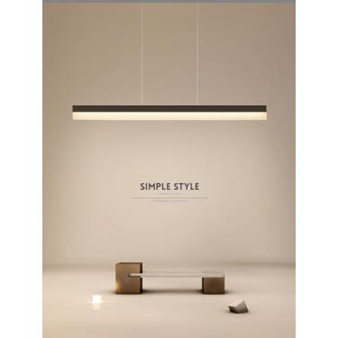 Imagem de Luminária pendente LED moderna com design linear para mesa de jantar, com intensidade regulável e controle remoto, altura ajustável, ideal para salas de jantar e escritórios (Preta, 100cm)