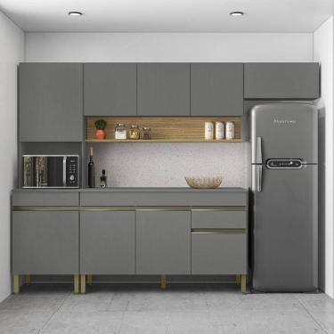 Imagem de Armário De Cozinha Completa 150 Com Balcão Com Tampo 9 Portas Madrid - Freijó-gris