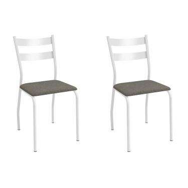 Imagem de Kit 2 Cadeiras de Cozinha Bali 2C141BR Aço 2 Un Branco/Linho Escuro - Kappesberg