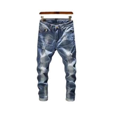 Imagem de Calças Jeans De Algodão Slim-fit Rasgadas E Desgastadas Para Homens, E