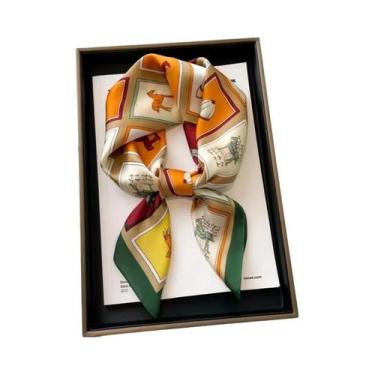 Imagem de Lenço De Seda Luxuoso Feminino 70x70cm, Xale Quadrado Para Escritório,