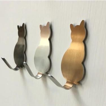 Imagem de 3 ganchos de parede adoráveis em forma de gato, ganchos de parede de aço inoxidável à prova de ferrugem para pendurar casacos, toalhas, chaves no banheiro e na cozinha - ideal para organização e