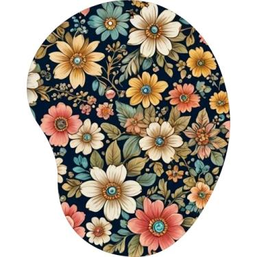 Imagem de Mouse Pad Ergonômico Gota Flores Amarelas e Brancas Fundo Escuro
