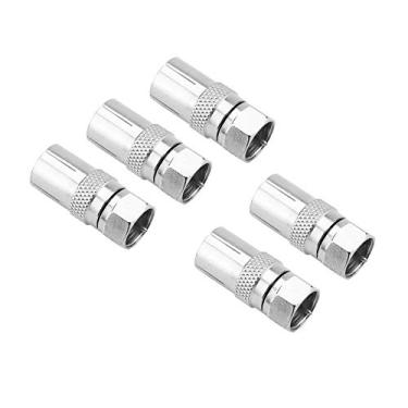Imagem de Conector de plugue macho tipo F, adaptador aéreo de TV coaxial RF de liga de zinco premium, conjunto de 5 peças para DVRs de TV via satélite, banhado a níquel, durável, 2,6 x 1,1