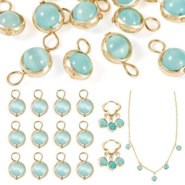 Imagem de Craftora 12 peças de contas redondas de vidro olho de gato, pingentes dourados de cristal, verde-menta, pingente de olho de gato com laços, pingentes de pedra do mês de nascimento para fazer joias