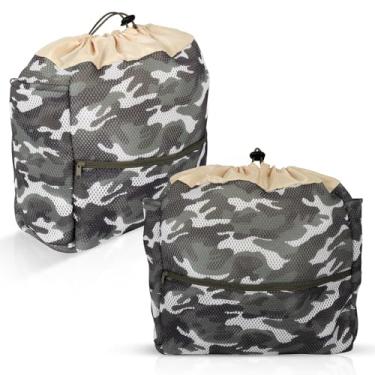 Imagem de 2 peças de saco de lixo para caça em sela – Bolsas de lixo de árvore com camuflagem, bolsas de sela com cordão/bolsa de bolso com zíper, acessórios leves de equipamento de caça para esportes ao ar