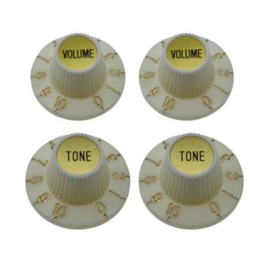 Imagem de KAISH Puxador de chapéu de bruxa guitarra LP branco envelhecido com tampa dourada para Epi Les Paul SG