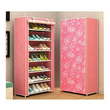 Imagem de Armário portátil sapateira prateleira armário torre para armário 7 níveis sapateira organizador de armazenamento com capa de tecido não tecido rack guarda-roupa (cor: Rosa-1) (rosa 1) (rosa 1) (rosa 1
