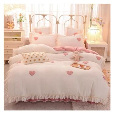 Imagem de Conjunto de cama respirável e leve, fofo, bordado de lã de inverno, macio, 4 peças, conjunto de cama (branco, casal, 4 peças)