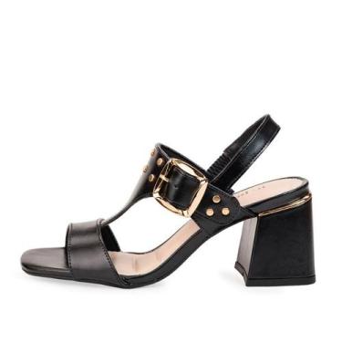 Imagem de Sandalia Bebece Tira Larga Fivela Maxi Rebites, 37, Preto