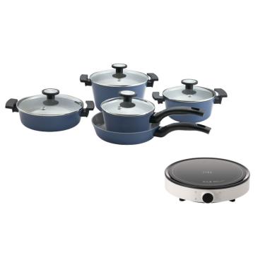 Imagem de Conjunto de Indução Neoflam FIKA com Panelas Reverse Azul e Fogão Portátil 220V