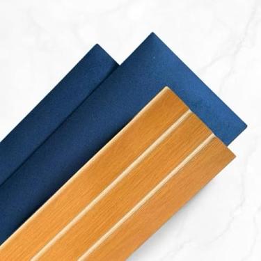 Imagem de Kit Cabeceira Modular Estofada com Painel Ripado em MDF para Cama Box Casal Queen King (9,Azul e Freijó)