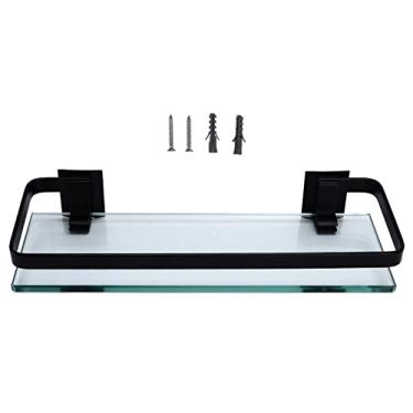 Imagem de Prateleira de rack de banheiro resistente, durável, grande espaço de armazenamento, suporte de carga forte, camada única, prateleira de vidro temperado preto para banheiro,