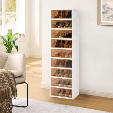 Imagem de SAYMA Sapateira organizadora dobrável de plástico dobrável de 6 camadas, caixas azuis empilháveis com porta transparente, armário de sapatos para entrada, sala de estar