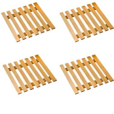 Imagem de Porta panela quente 4 peças em bambu quadrado 19x19cm cozinha - Facili