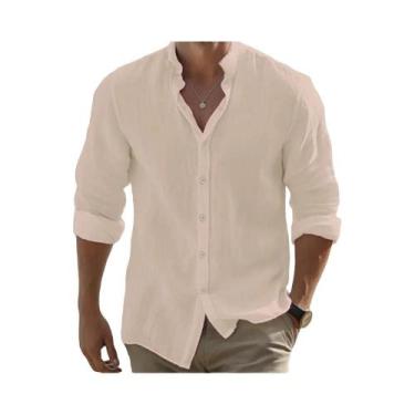 Imagem de Camisa De Verão Masculina plus Size Em Algodão E Linho De Manga Longa,