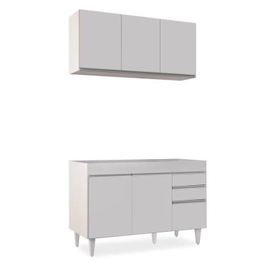 Imagem de Kit Armário Aéreo e Balcão de Cozinha Lavanderia Dora sem Tampo Branco 120 cm - D'Rossi